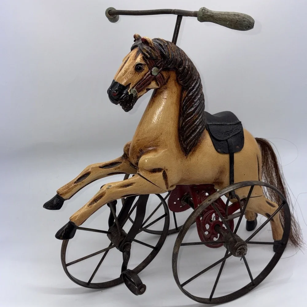 20th Century velocipede tricycle 17x15in Wood & Cast Iron Horse Children's  Toy
